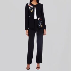 Tahari Black Floral Embroidered Blazer and Suit Set